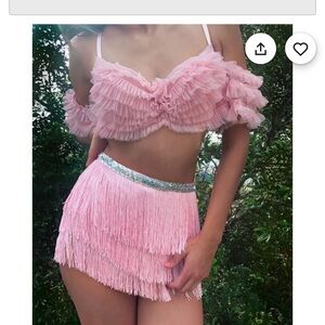 Pink Fringe Mini Skirt